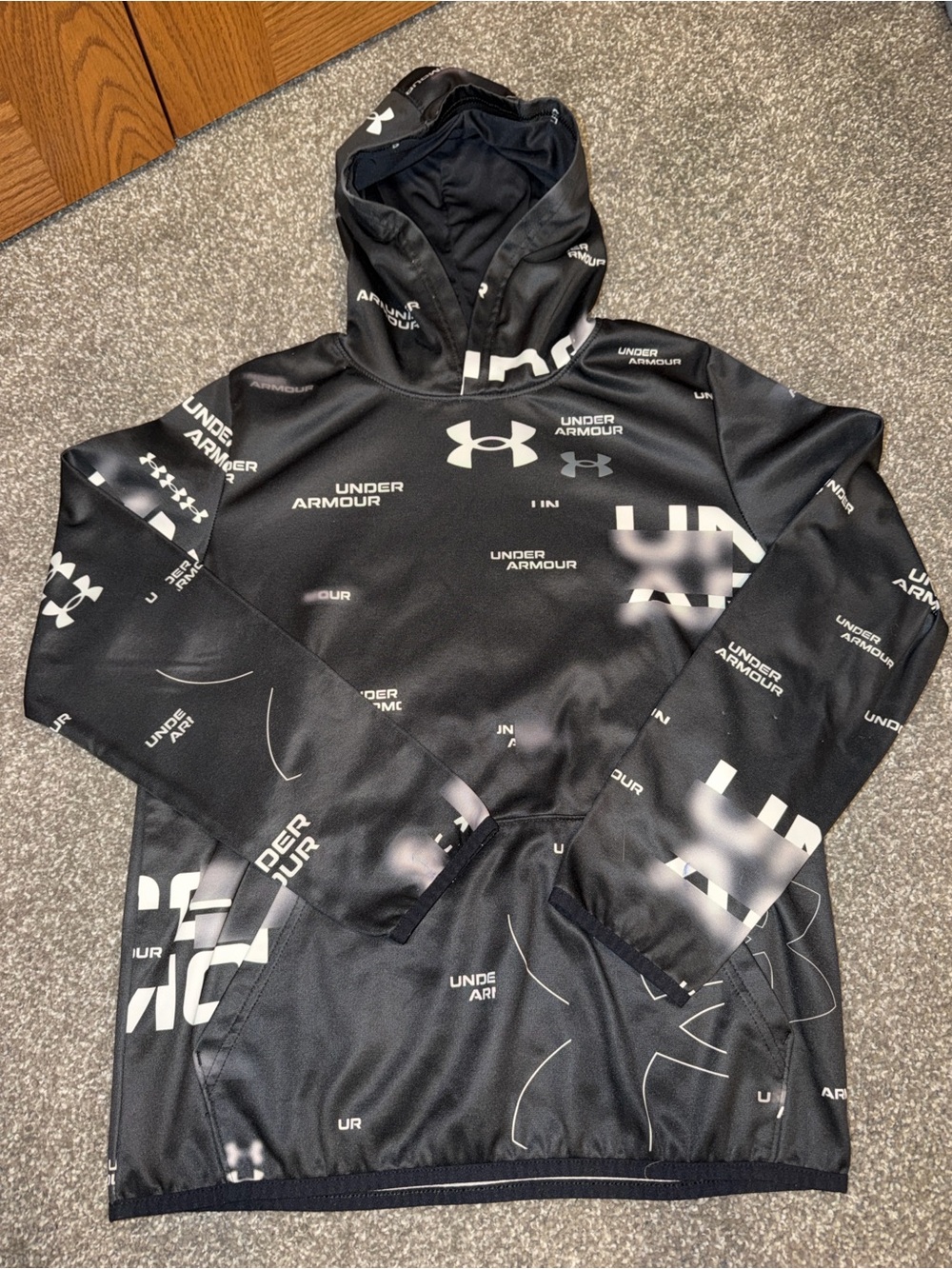 Under Armour Boys' Black White Logo Print Hoodie YLG